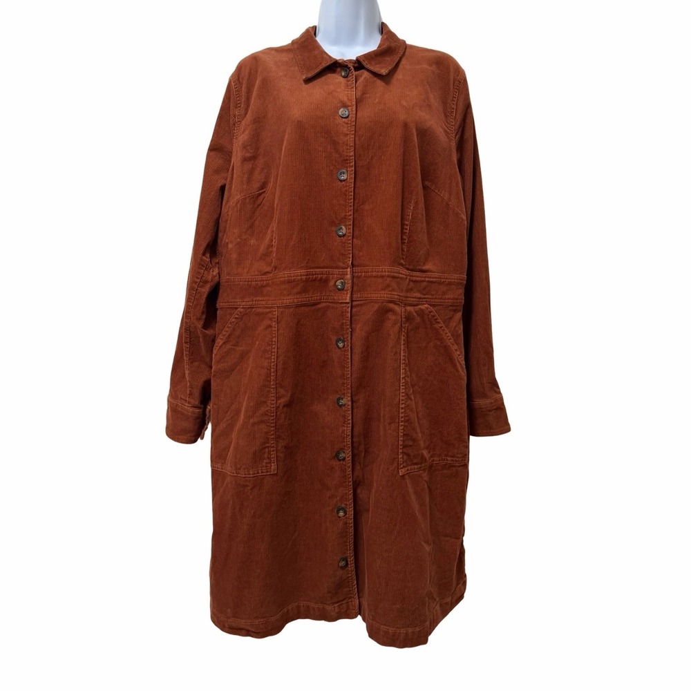 Boden Flora‎ Corduroy Button Front Shirt Mini Dress US 20/22 Brown Retro Boho